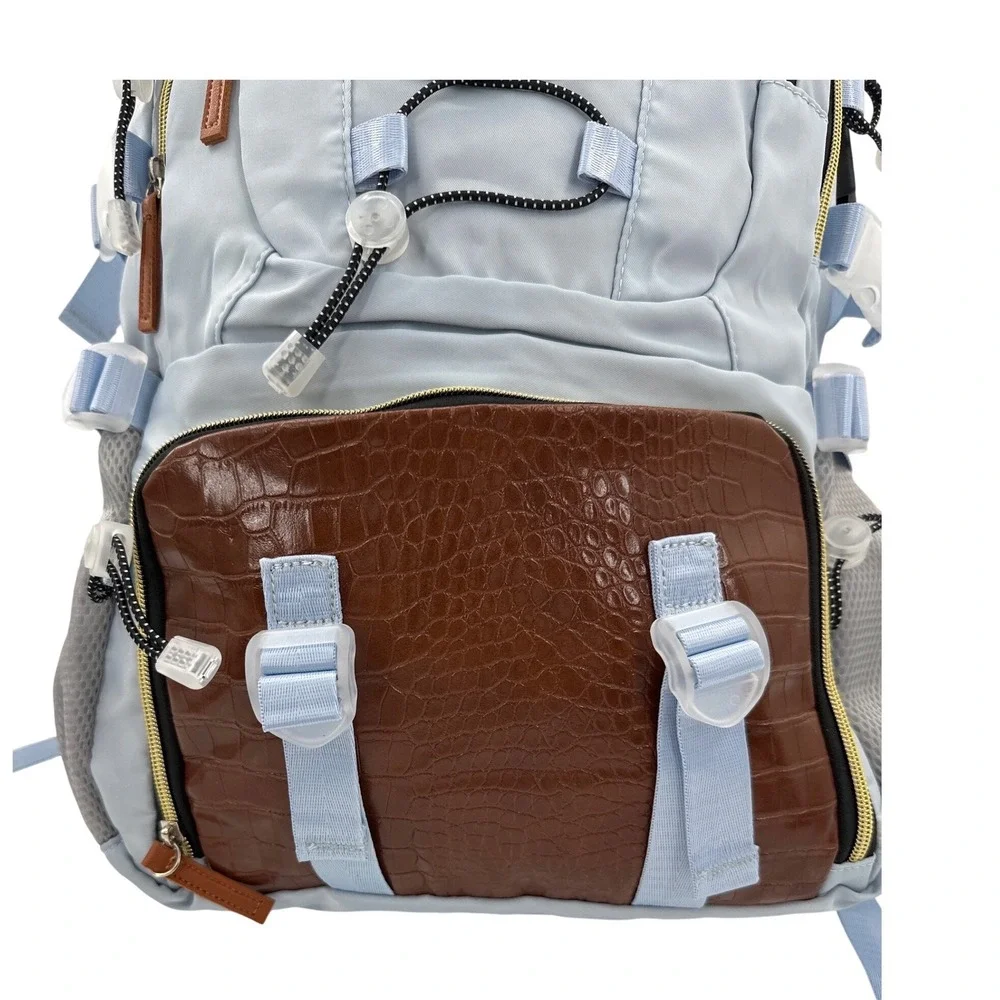 Light Blue Tactical USB Charging Backpack Brown Croc Accents Gold‎ Hardware 1091